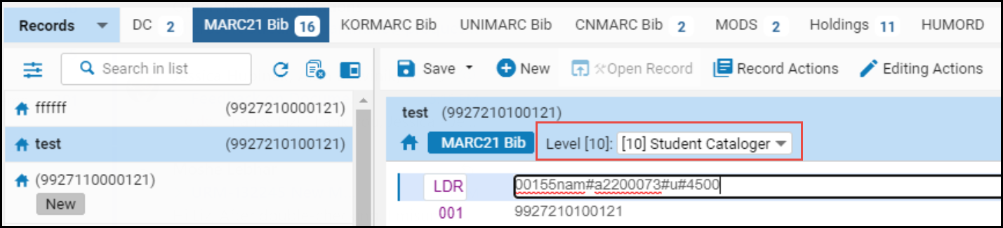 cataloger level in MDE level and dropdown.png