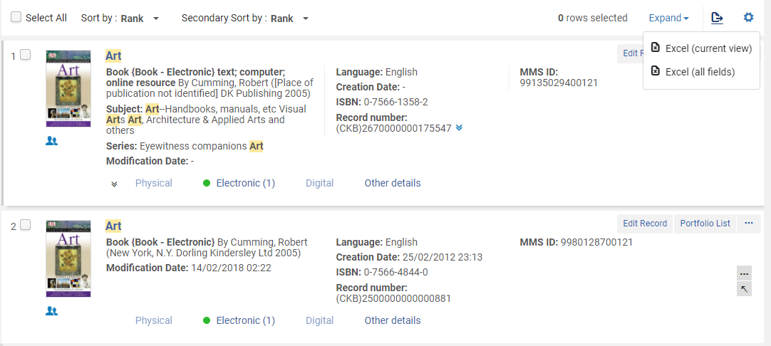 Collection List - Export to Excel
