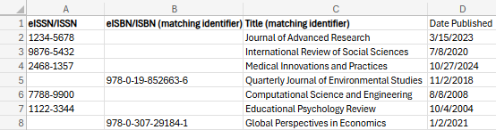 An Excel example with three matching identifiers.