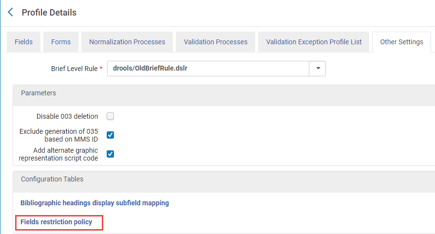 Fields Restrictions Policy for Network Bib records