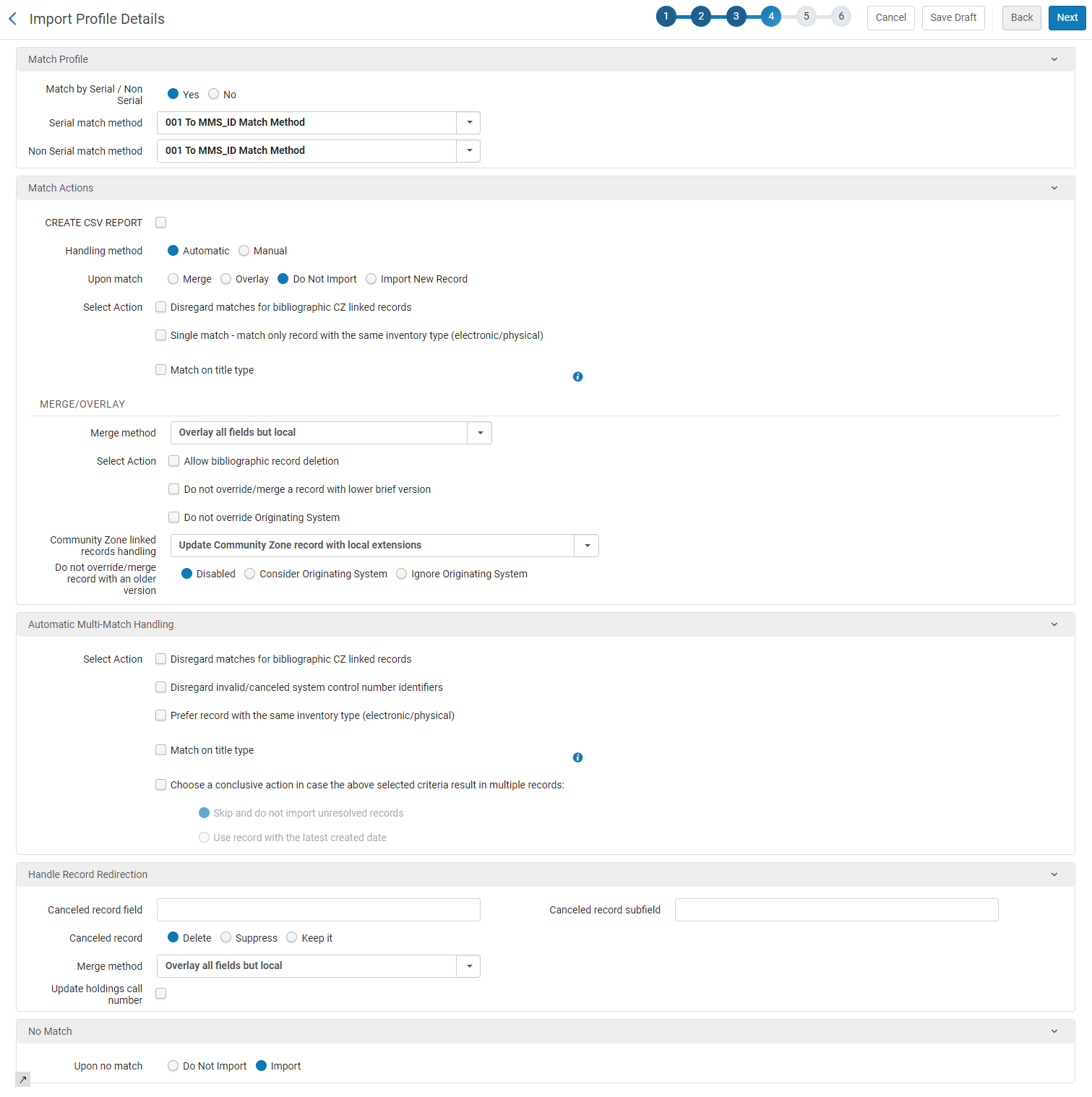 Import Profile Details - Match Profile tab