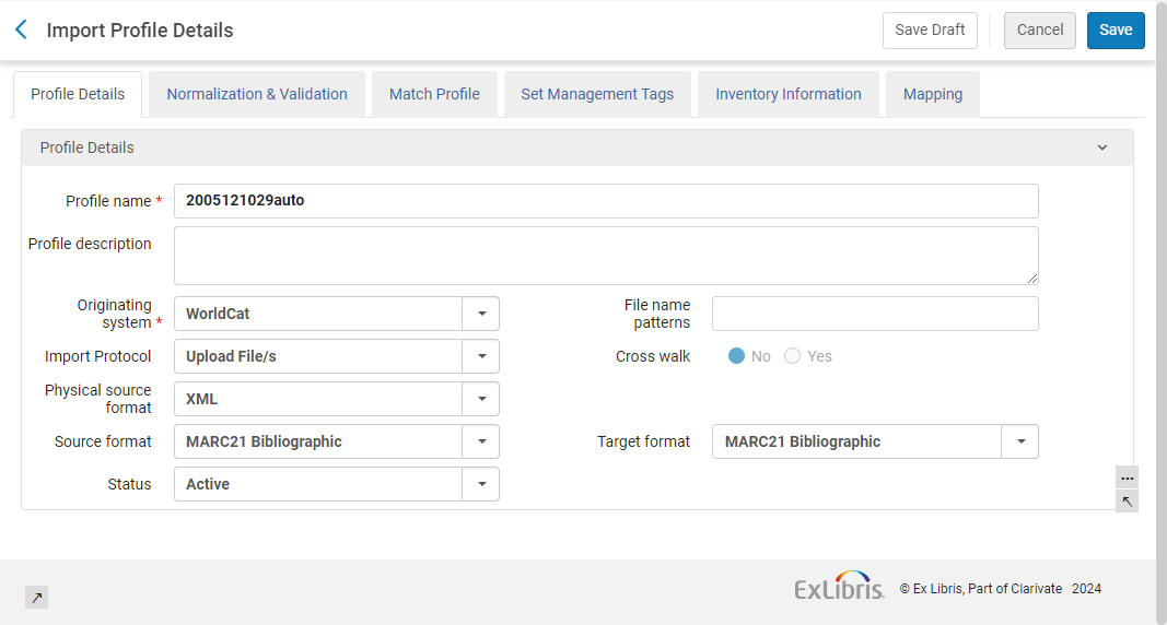 Import Profile Wizard displaying the Profile Details tab