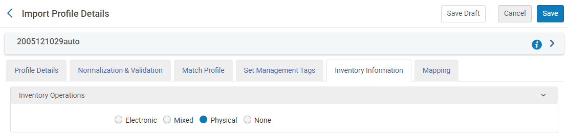 Import Profile Details - Inventory Operations