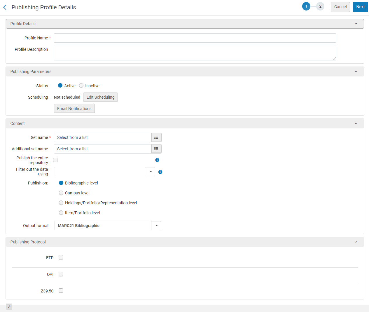 Publishing Profile Details Page