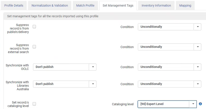 Set Management Tags for Import Profiles
