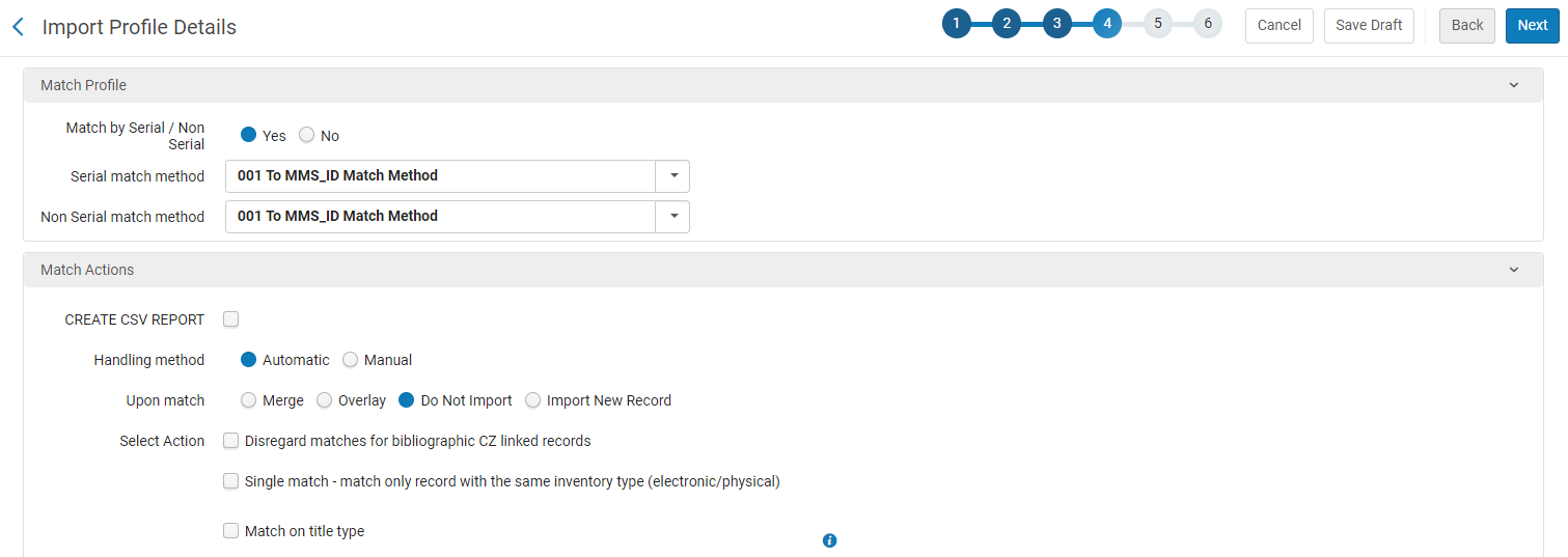 Import profile details - match actions