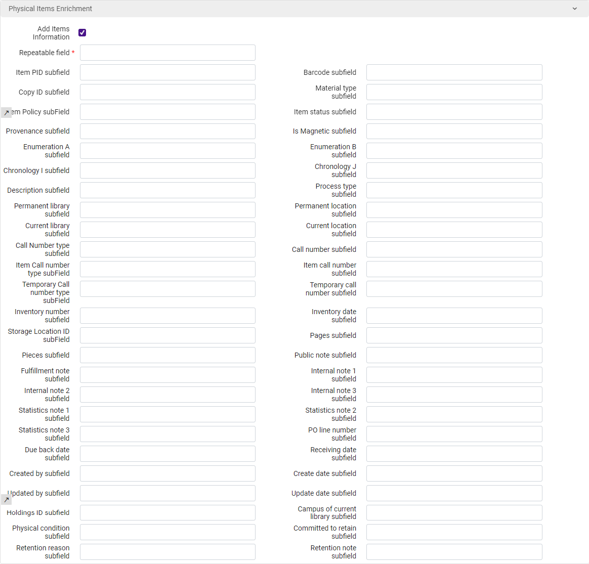 Publishing profile - General Physical Items Enrichment