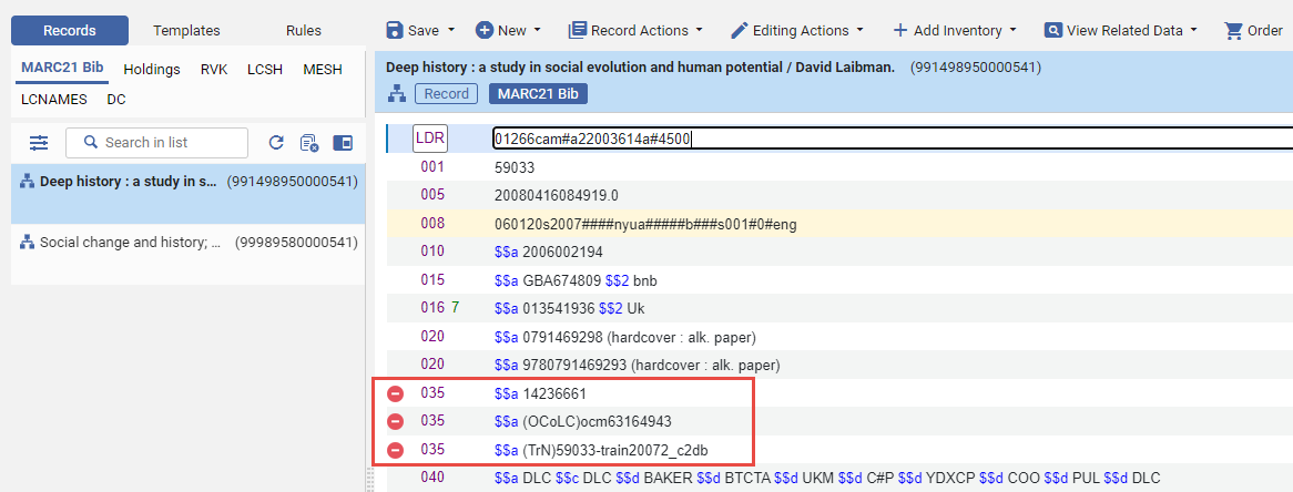 Restricted records displayed with the no access icon