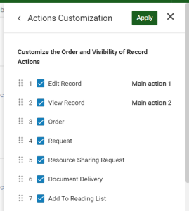 Action Customization pane.