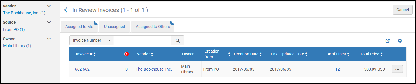 In Review Invoices Page