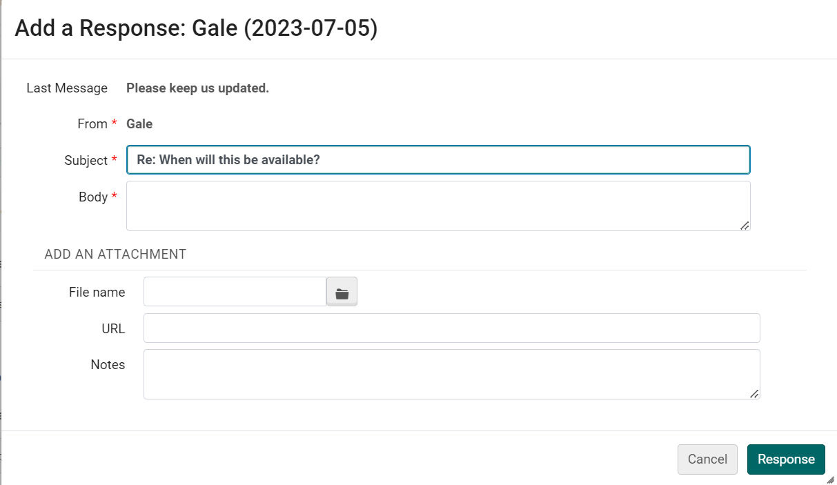 The Add a Response Dialog Box.