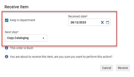 The Receive Item Pop Up.