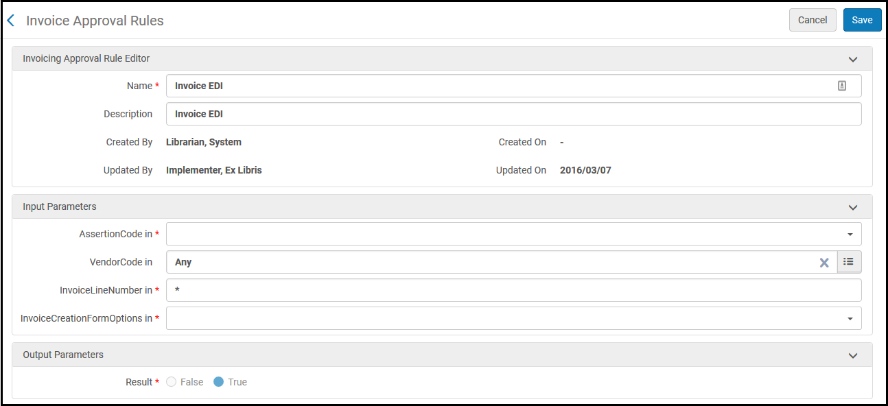 Invoice Approval Rules (Add/Edit) Page