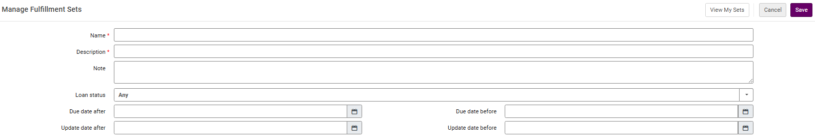 The Manage Fulfillment Sets page