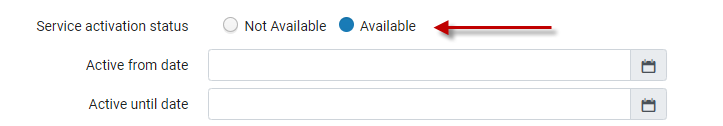 Service Activation Status indicating the service is Available
