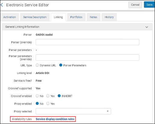 Service Display Condition Rules Link