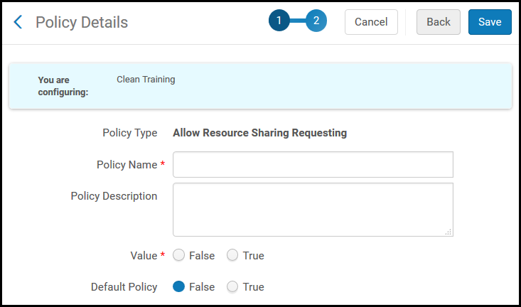 Select Fulfillment Policy Type Page