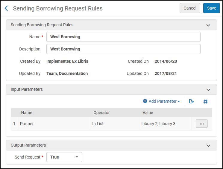 Sending Borrowing Request Rules Page