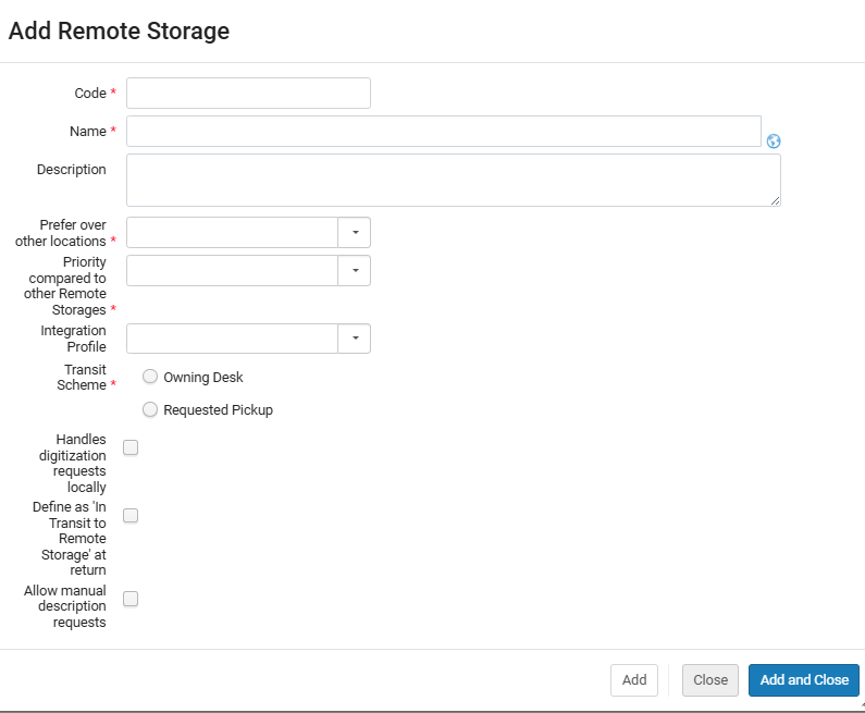 The Add Remote Storage Dialog Box