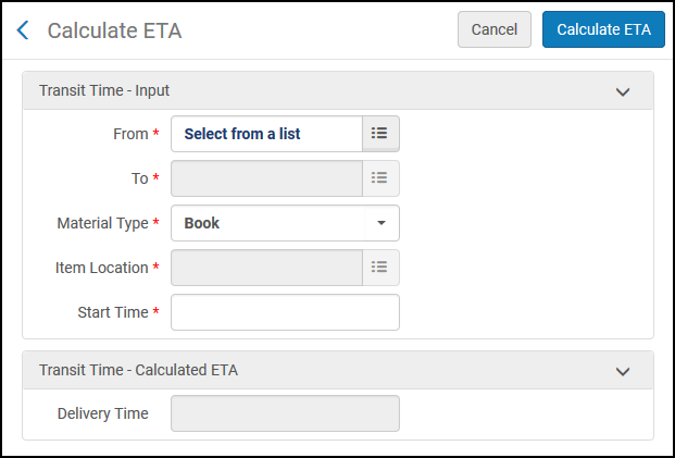 Calculate ETA Page
