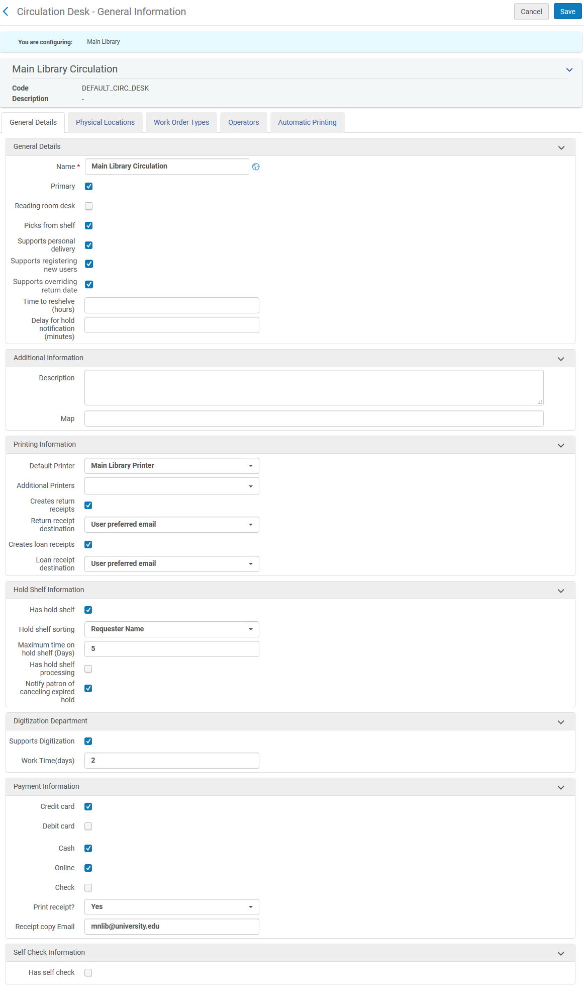 The configuring a circulation desk page