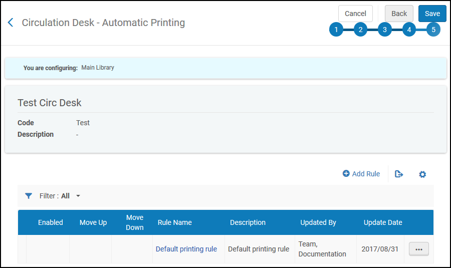 Circulation Desk – Automatic Printing Page