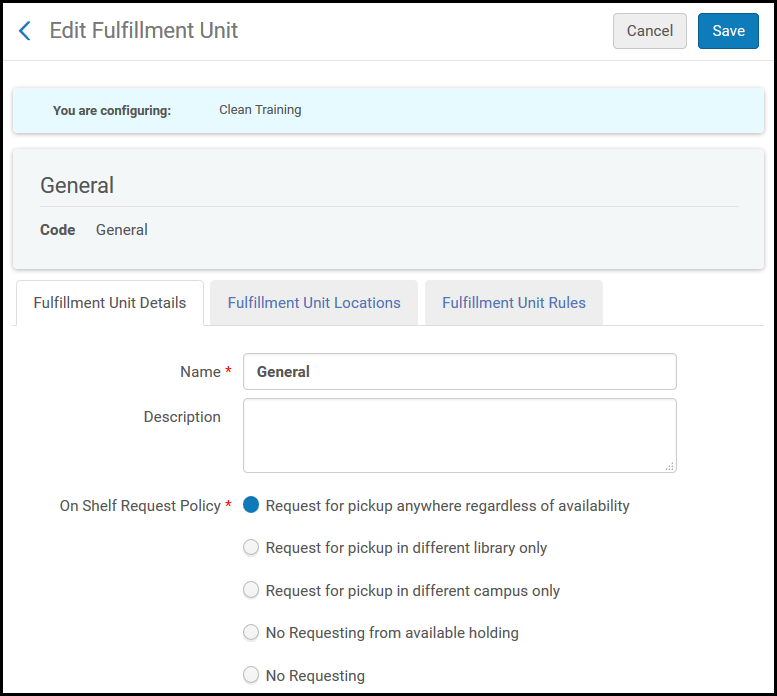 Edit Fulfillment Unit Page – Fulfillment Unit Details Tab