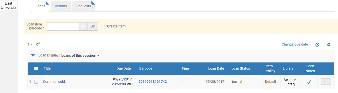 Patron Loan at Pickup Institution