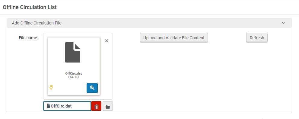 Offline Circulation List Page with Data File Selected
