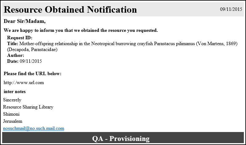 Patron Notification Email