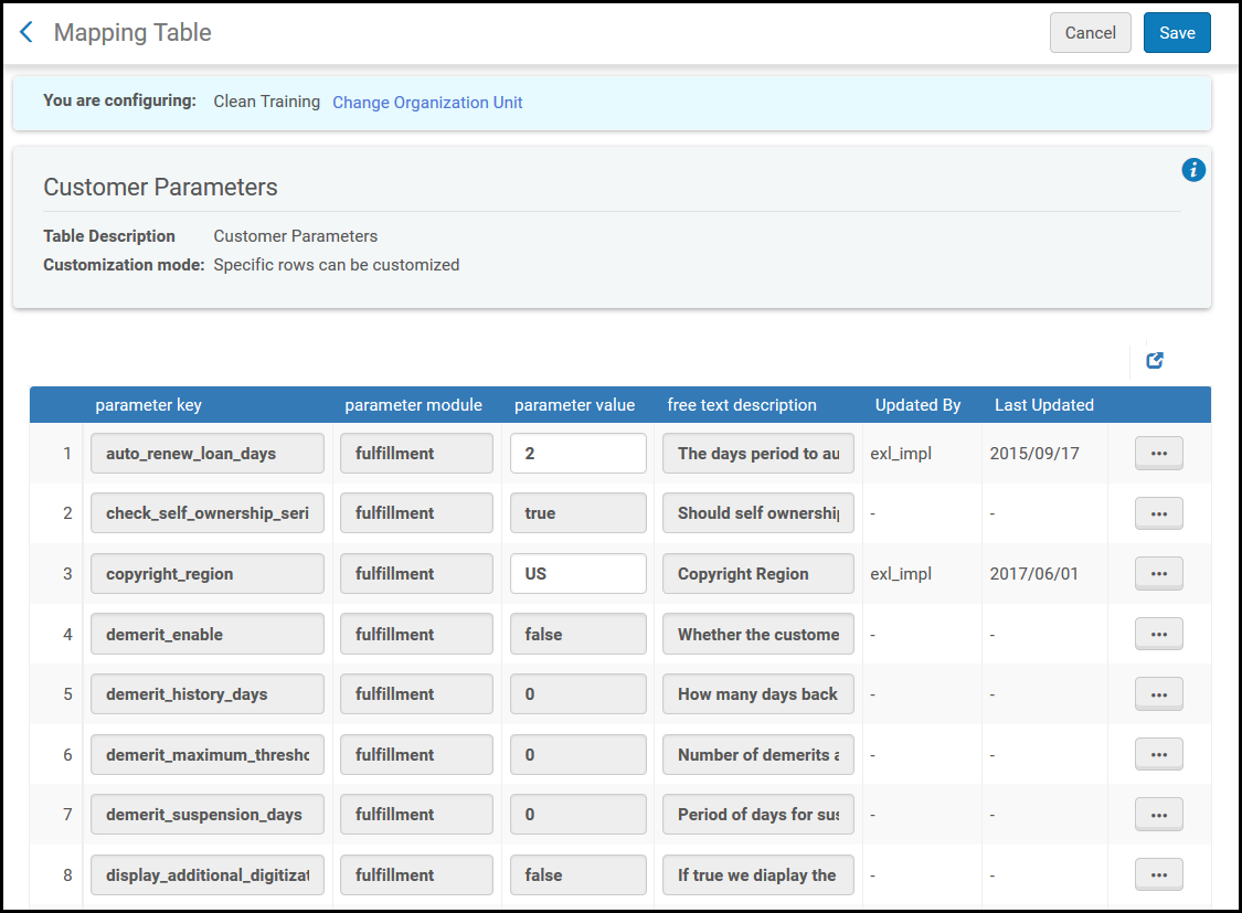 Mapping Table Page – Other Settings