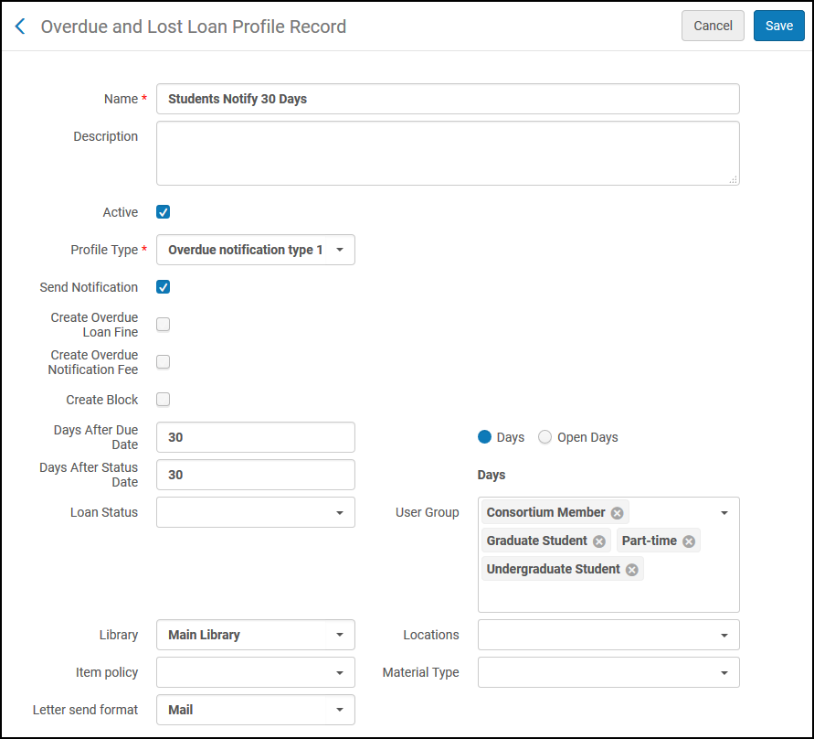 Overdue and Lost Loan Profile Record Page