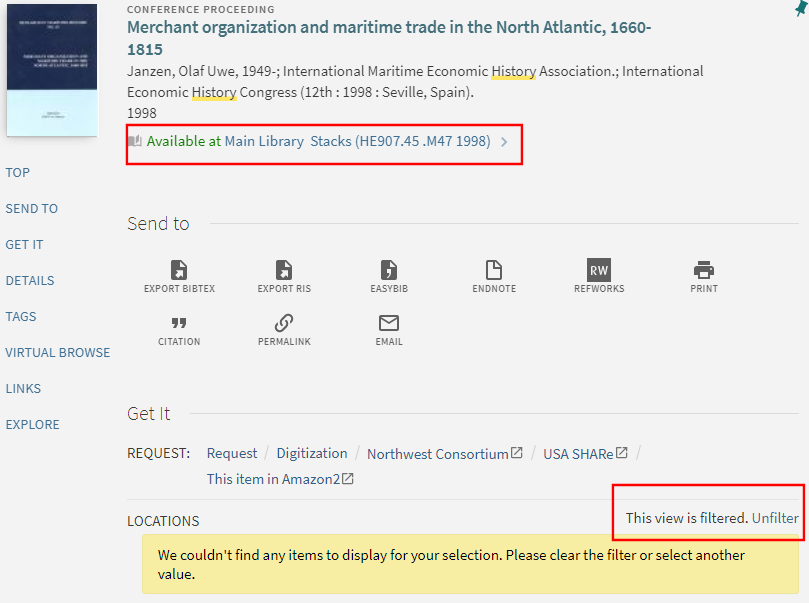 Example of Filtered Libraries in Get It - Primo VE