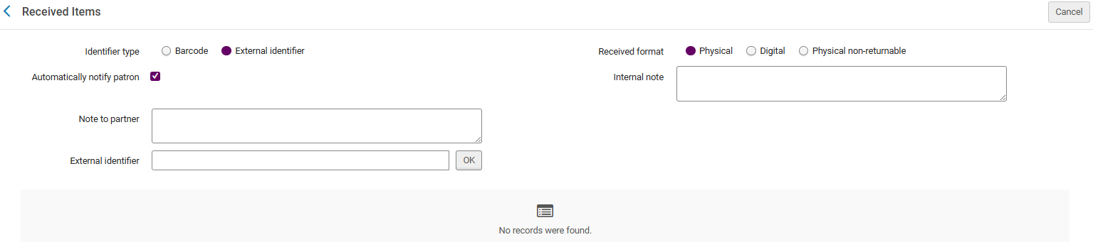 Received Items page