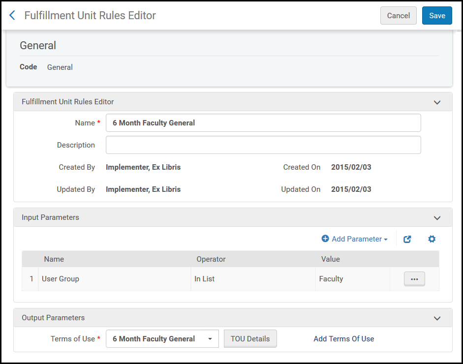 Fulfillment Unit Rules Editor Page