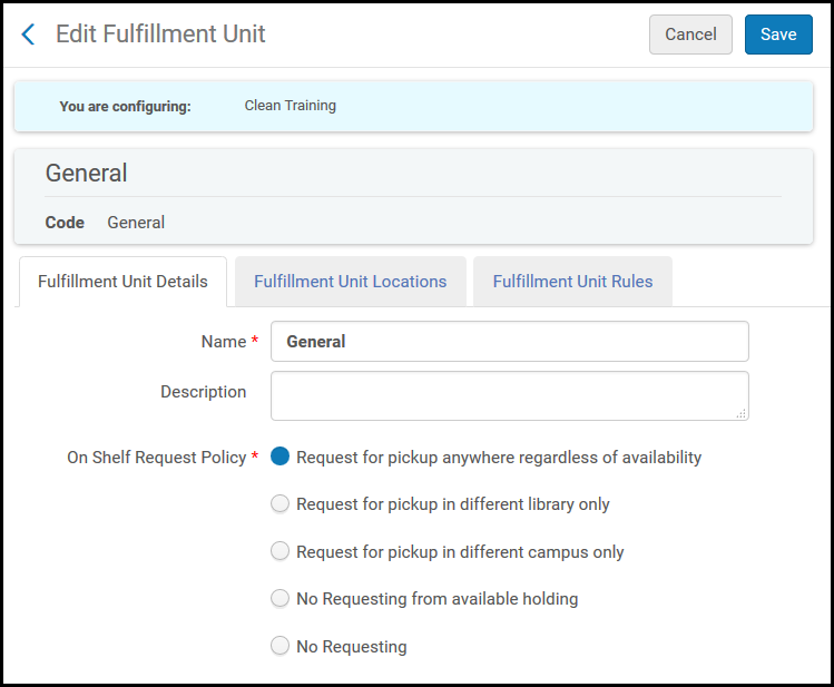 Edit Fulfillment Unit Page