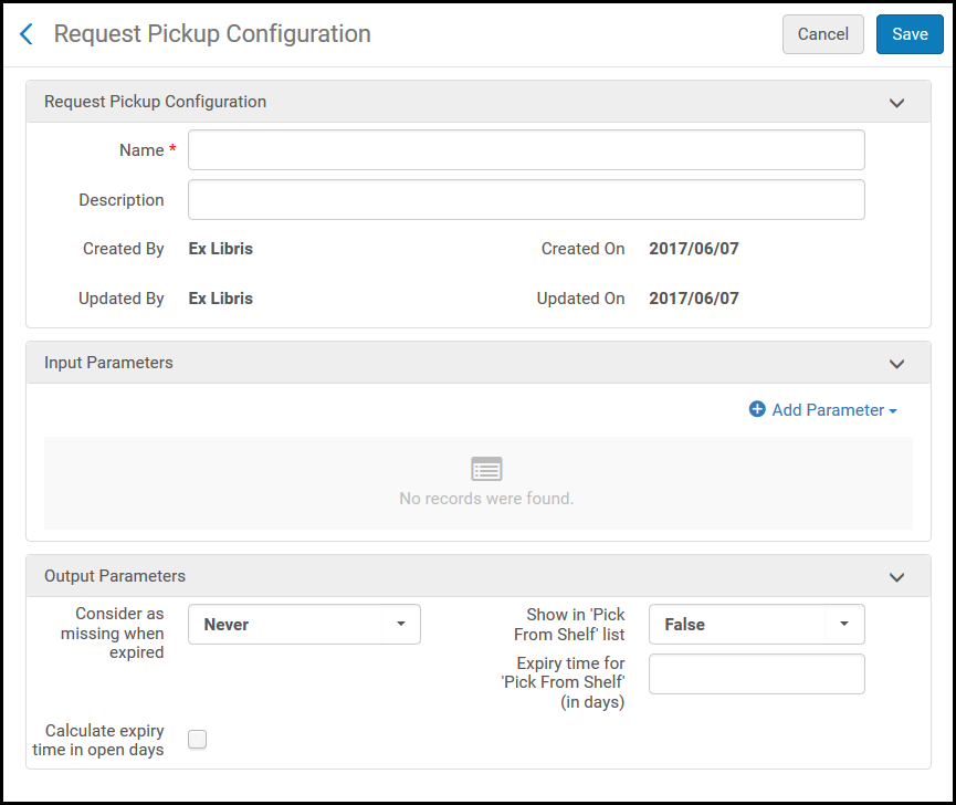 Request Pickup Configuration Page