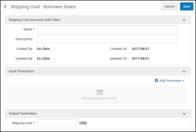 Shipping Cost – Borrower Rules Page