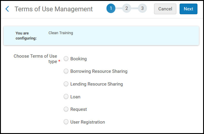Select Fulfillment Terms of Use Type Page