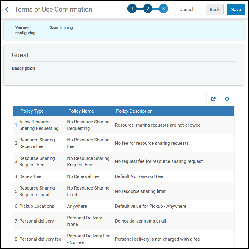 Terms of Use Management Page - Third Page of the Wizard