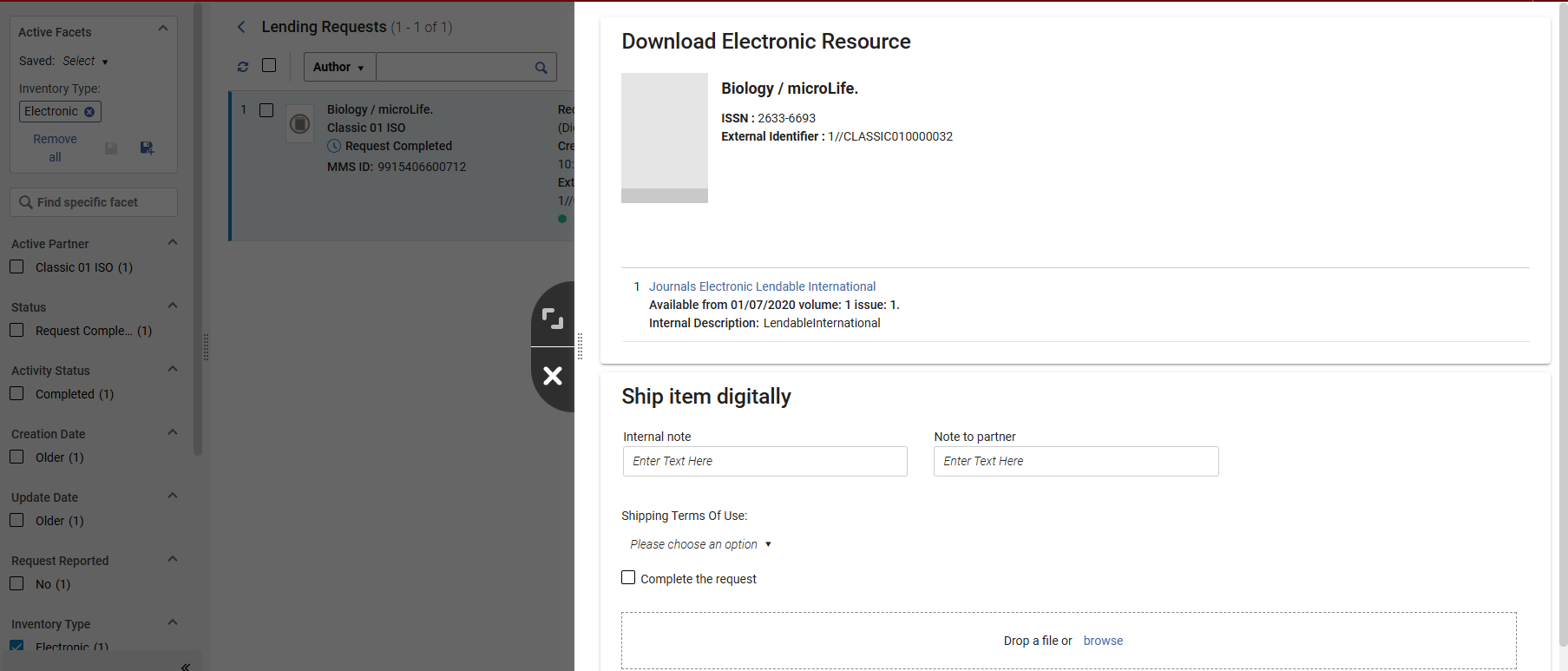 The Download Electronic Resource page