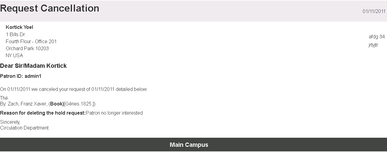 Email Notification of Cancellation
