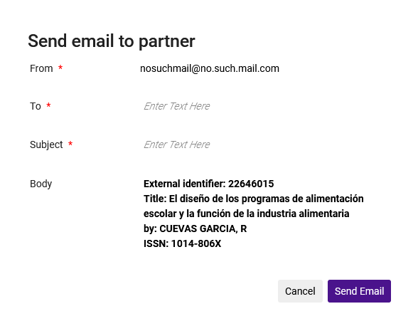 The send email to partner form