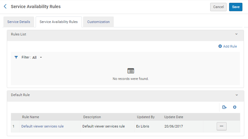 Add Service Availability Rule