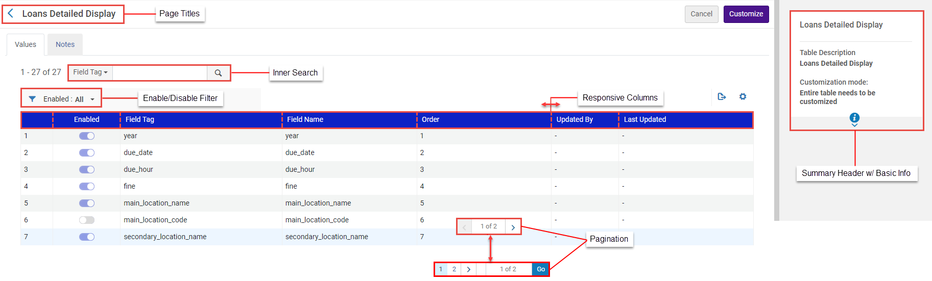 Mapping Table page displaying enhancements to functionality