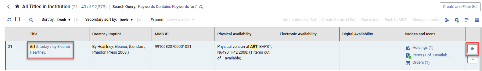 The view icon in table view.