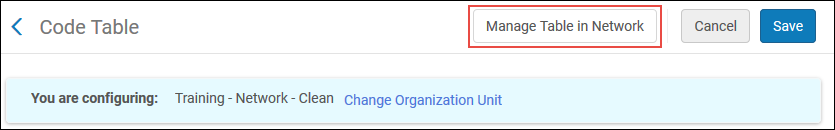 RFID Material Type Code Table Configuration in the Network - Manage Table in Network Button