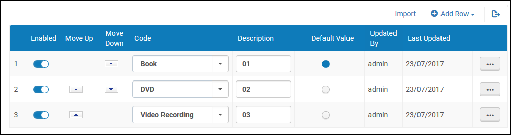 RFID Material Type Rows Added