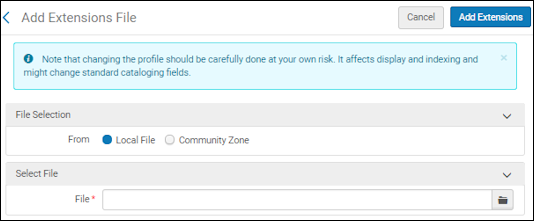 Add Extension Pack .xml File to the MARC-Based Profile