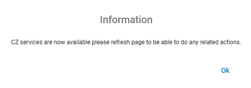 A message indicating that the CZ is now available again